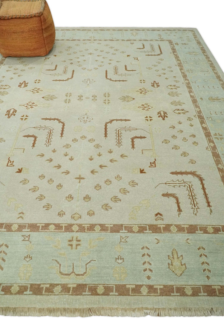 Hand Knotted Oushak 8x10 Beige and Brown Traditional Persian Wool Area Rug | AC32810 - The Rug Decor