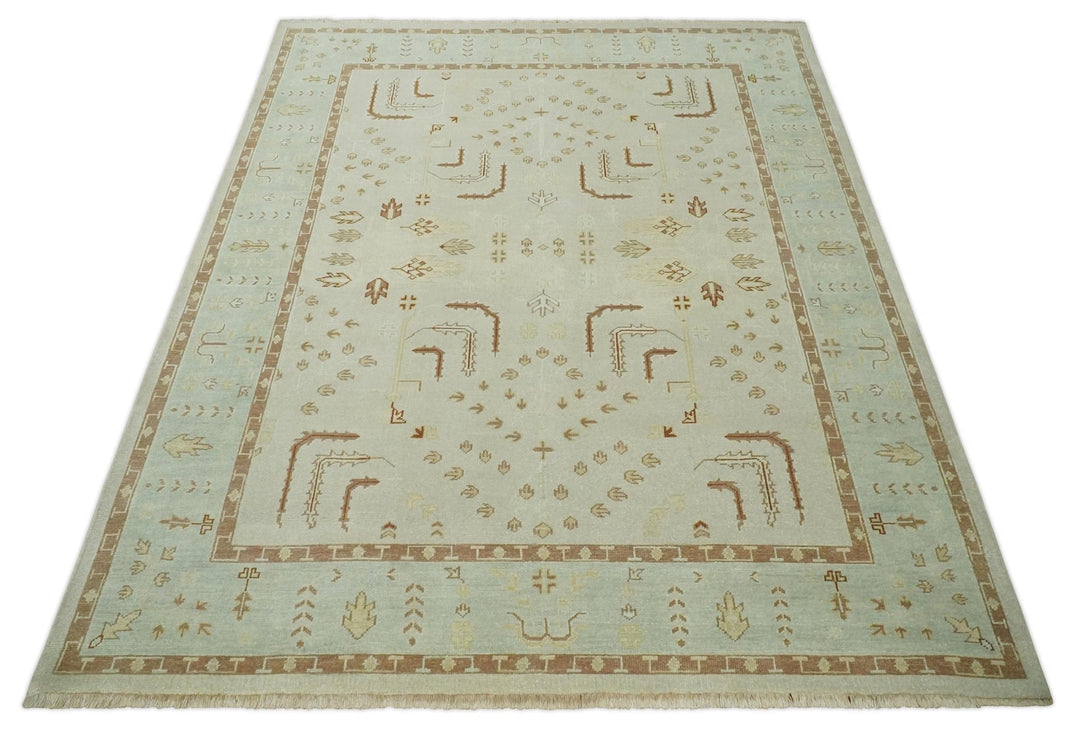 Hand Knotted Oushak 8x10 Beige and Brown Traditional Persian Wool Area Rug | AC32810 - The Rug Decor