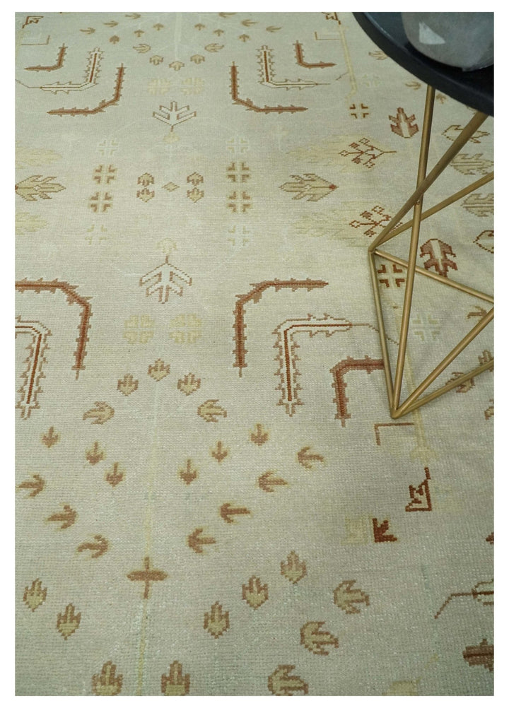 Hand Knotted Oushak 8x10 Beige and Brown Traditional Persian Wool Area Rug | AC32810 - The Rug Decor