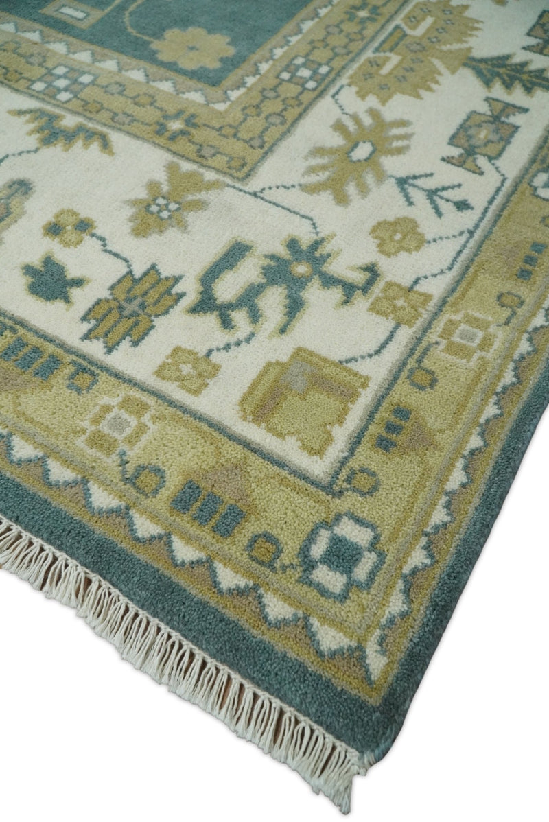 Hand Knotted Persian Oushak 10x14 Blue and Ivory Large Wool Area Rug | TRDCP2091014 - The Rug Decor