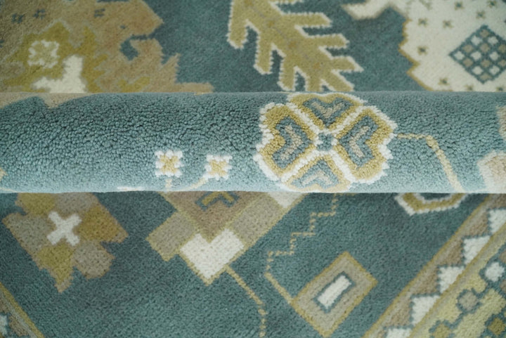Hand Knotted Persian Oushak 10x14 Blue and Ivory Large Wool Area Rug | TRDCP2091014 - The Rug Decor