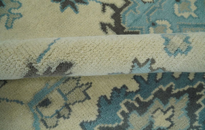 Hand Knotted Persian Oushak 8x10 Beige and Blue Large Wool Area Rug | TRDCP226810 - The Rug Decor