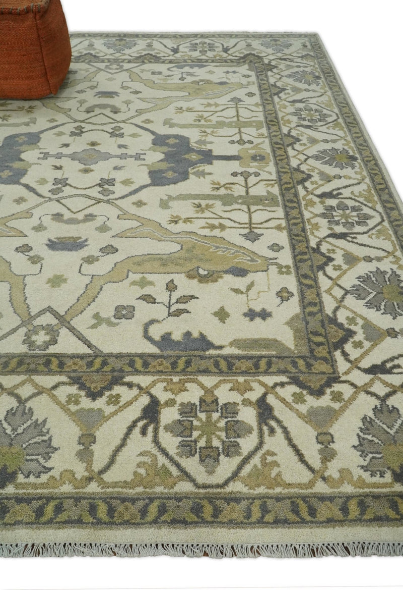 Hand Knotted Persian Oushak 8x10 Beige Large Wool Area Rug | TRDCP221810 - The Rug Decor