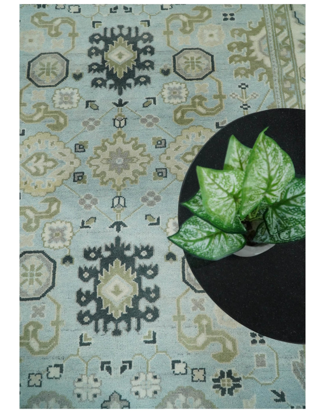 Hand Knotted Persian Oushak 8x10 Blue and Beige Antique Large Wool Area Rug | TRDCP236810 - The Rug Decor