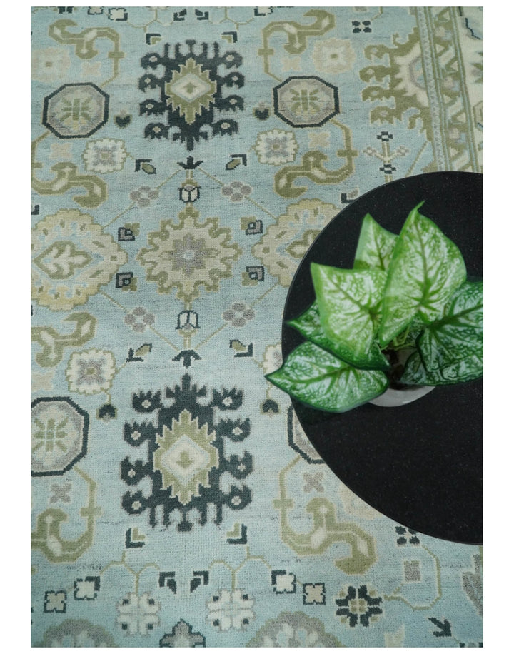 Hand Knotted Persian Oushak 8x10 Blue and Beige Antique Large Wool Area Rug | TRDCP236810 - The Rug Decor