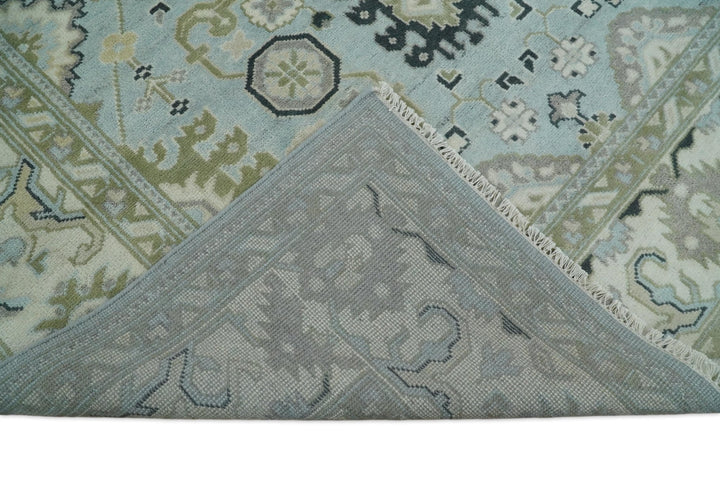 Hand Knotted Persian Oushak 8x10 Blue and Beige Antique Large Wool Area Rug | TRDCP236810 - The Rug Decor