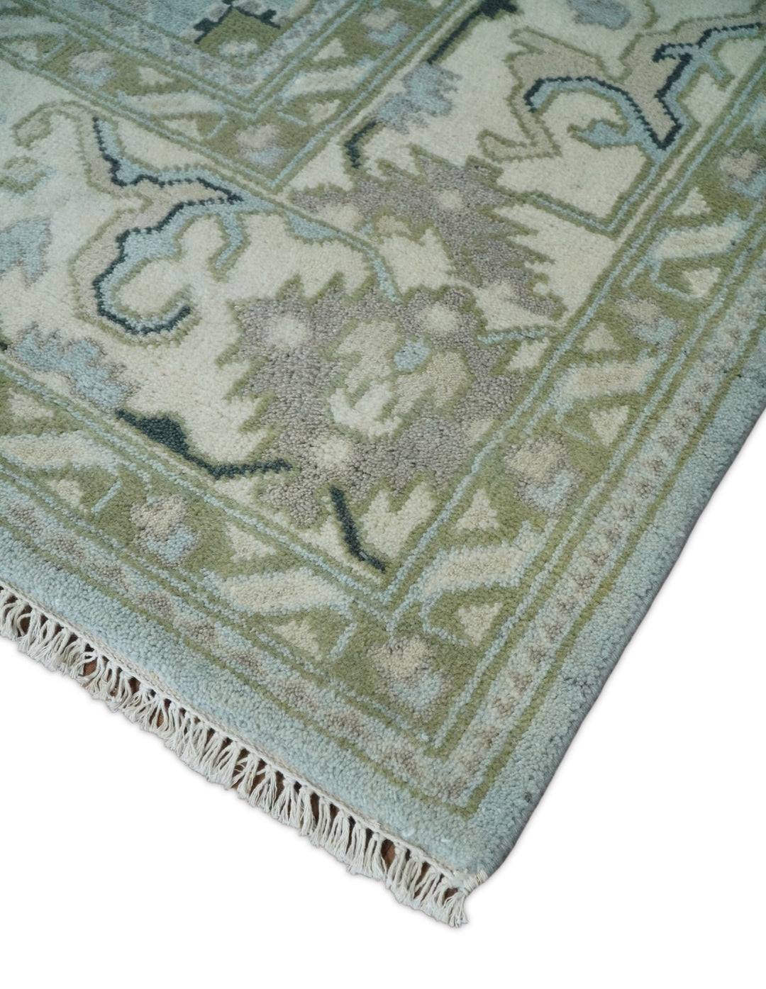 Hand Knotted Persian Oushak 8x10 Blue and Beige Antique Large Wool Area Rug | TRDCP236810 - The Rug Decor