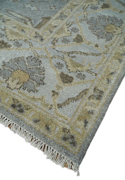 Hand Knotted Persian Oushak 8x10 Blue and Beige Large Wool Area Rug | TRDCP214810 - The Rug Decor