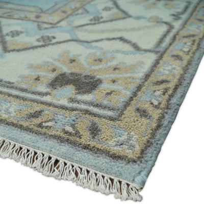 Hand Knotted Persian Oushak 8x10 Blue and Beige Large Wool Area Rug | TRDCP215810 - The Rug Decor