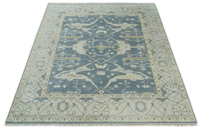 Hand Knotted Persian Oushak 8x10 Blue and Beige Large Wool Area Rug | TRDCP233810 - The Rug Decor