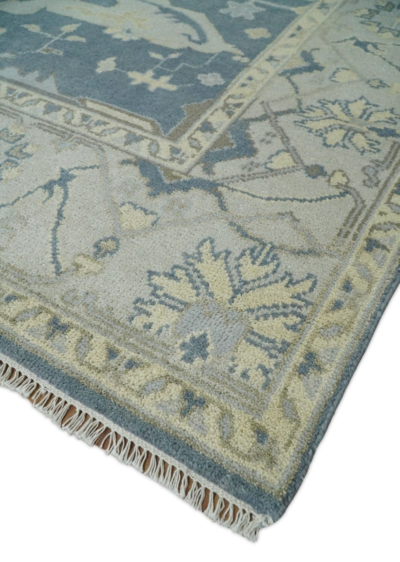 Hand Knotted Persian Oushak 8x10 Blue and Beige Large Wool Area Rug | TRDCP233810 - The Rug Decor