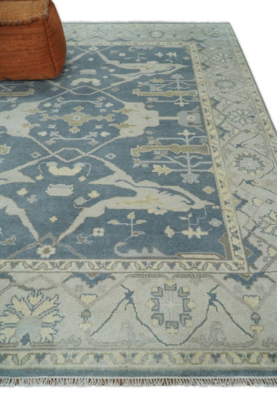 Hand Knotted Persian Oushak 8x10 Blue and Beige Large Wool Area Rug | TRDCP233810 - The Rug Decor