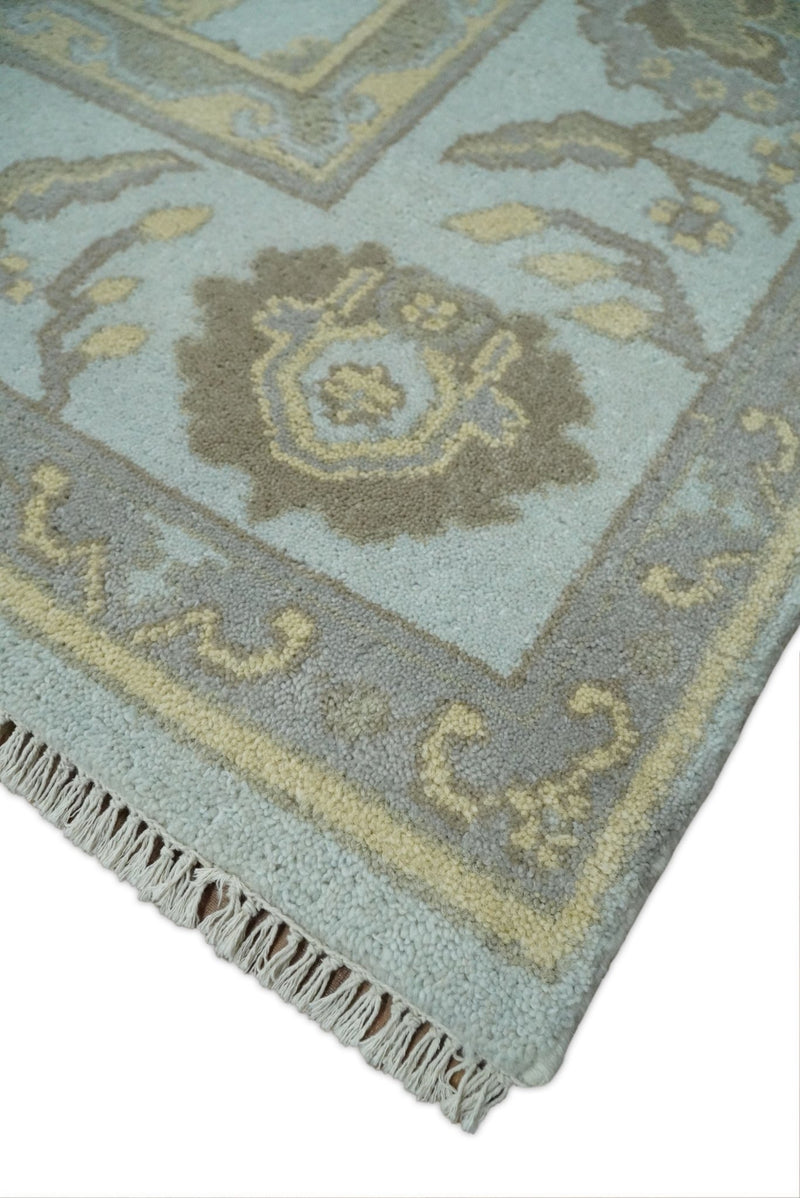 Hand Knotted Persian Oushak 8x10 Blue and Brown Large Wool Area Rug | TRDCP216810 - The Rug Decor