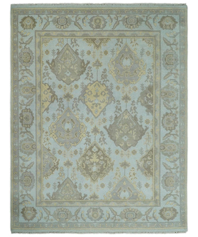 Hand Knotted Persian Oushak 8x10 Blue and Brown Large Wool Area Rug | TRDCP216810 - The Rug Decor