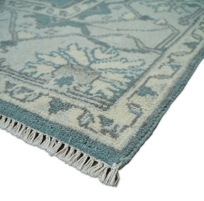 Hand Knotted Persian Oushak 8x10 Blue, Silver and Beige Large Wool Area Rug | TRDCP217810 - The Rug Decor