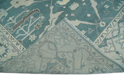 Hand Knotted Persian Oushak 8x10 Blue, Silver and Beige Large Wool Area Rug | TRDCP217810 - The Rug Decor