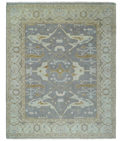 Hand Knotted Persian Oushak 8x10 Gray and Beige Large Wool Area Rug | TRDCP212810 - The Rug Decor