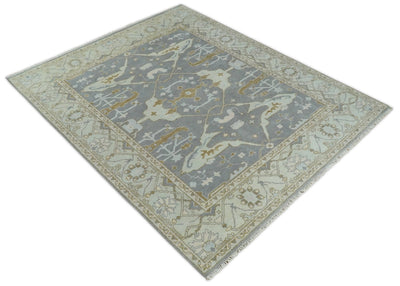 Hand Knotted Persian Oushak 8x10 Gray and Beige Large Wool Area Rug | TRDCP212810 - The Rug Decor