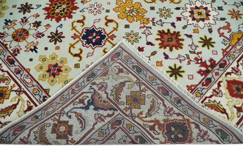 Hand Knotted Persian Oushak 8x10 Ivory and Beige Large Wool Area Rug | TRDCP384810 - The Rug Decor
