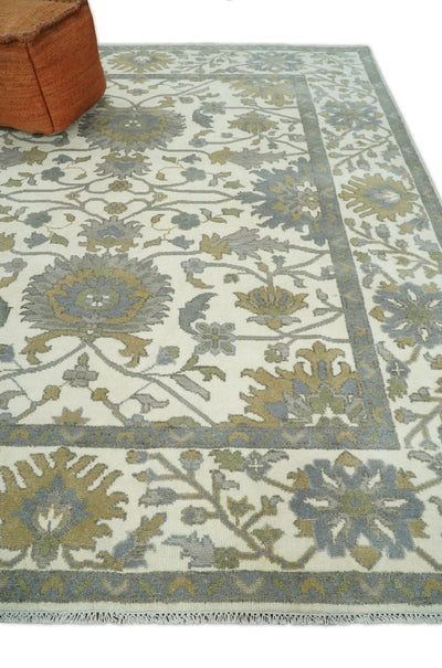 Hand Knotted Persian Oushak 8x10 Ivory and Gray Large Wool Area Rug | TRDCP232810 - The Rug Decor