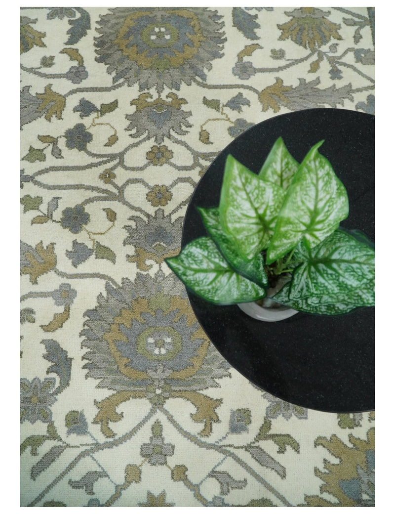 Hand Knotted Persian Oushak 8x10 Ivory and Gray Large Wool Area Rug | TRDCP232810 - The Rug Decor