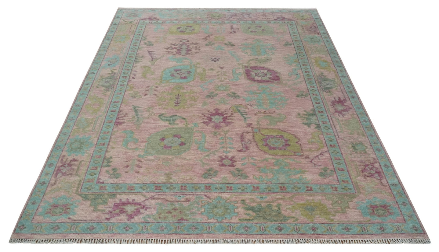 Hand Knotted Pink, Aqua and Purple Vibrant colorful Multi Size Oushak Wool Area Rug - The Rug Decor