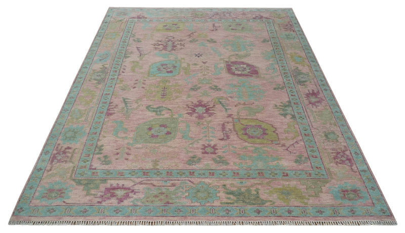 Hand Knotted Pink, Aqua and Purple Vibrant colorful Multi Size Oushak Wool Area Rug - The Rug Decor