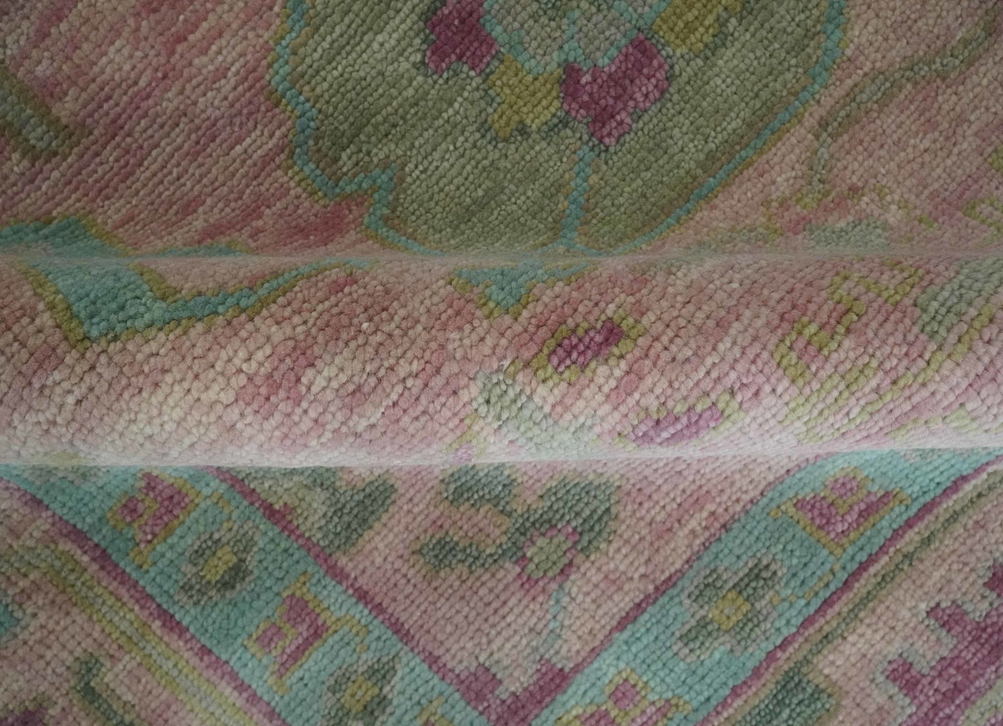 Hand Knotted Pink, Aqua and Purple Vibrant colorful Multi Size Oushak Wool Area Rug - The Rug Decor