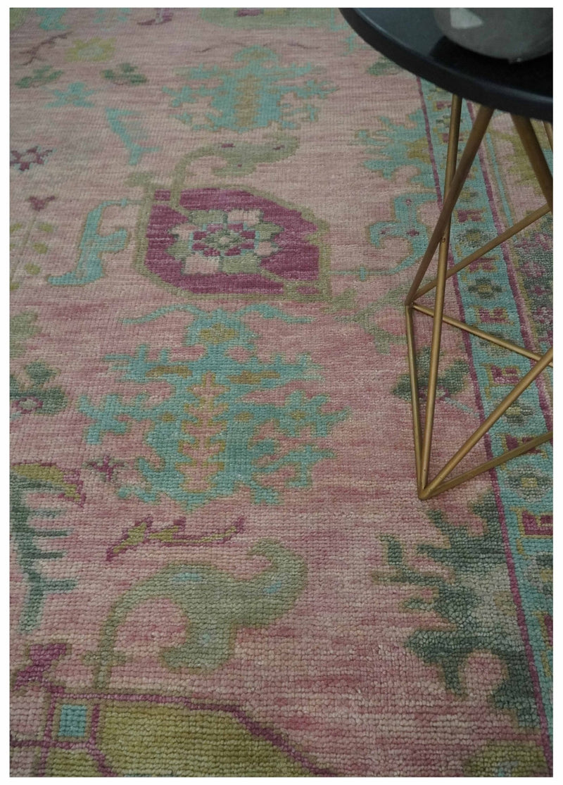 Hand Knotted Pink, Aqua and Purple Vibrant colorful Multi Size Oushak Wool Area Rug - The Rug Decor