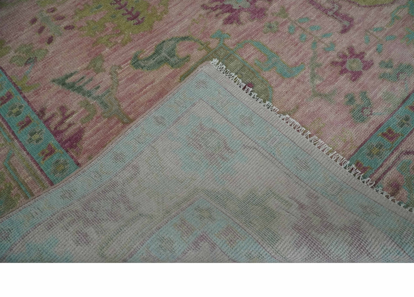 Hand Knotted Pink, Aqua and Purple Vibrant colorful Multi Size Oushak Wool Area Rug - The Rug Decor