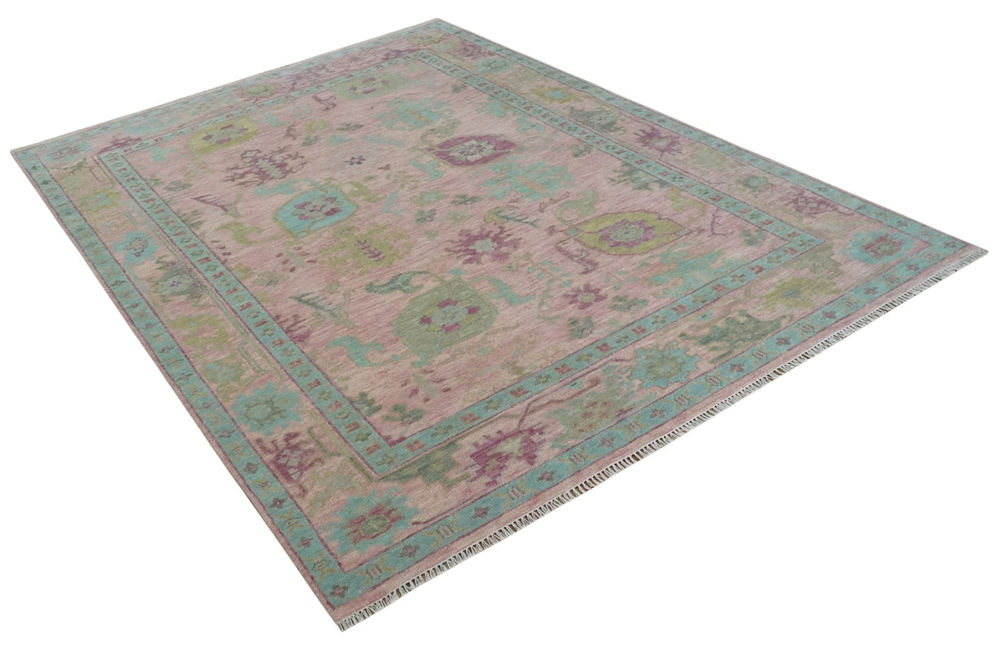 Hand Knotted Pink, Aqua and Purple Vibrant colorful Multi Size Oushak Wool Area Rug - The Rug Decor