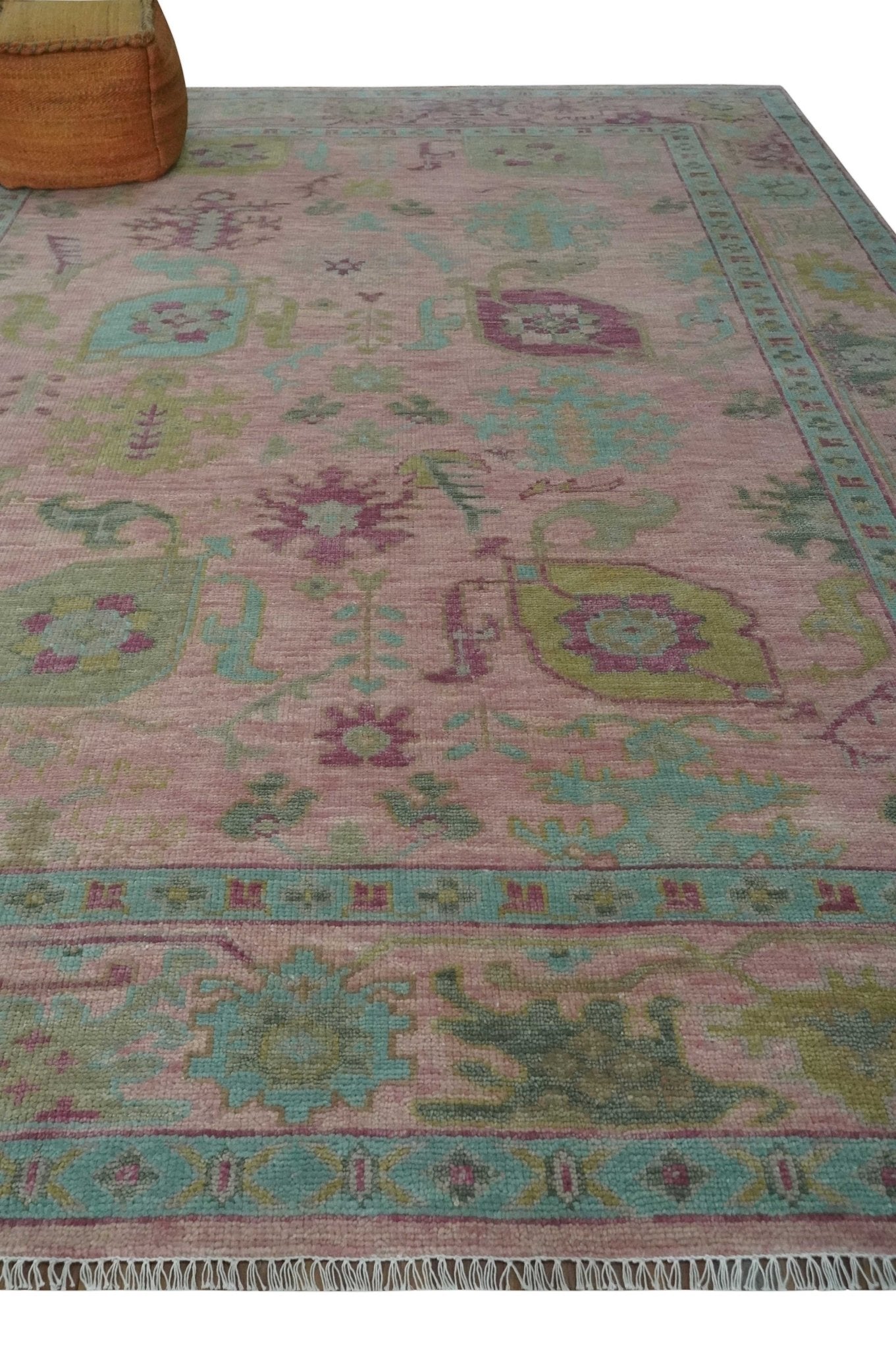 Hand Knotted Pink, Aqua and Purple Vibrant colorful Multi Size Oushak Wool Area Rug - The Rug Decor