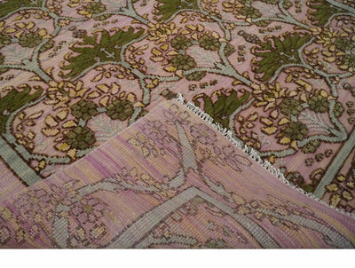 Hand Knotted Pink, Green and Beige Floral Traditional Antique Style Wool Area Rug - The Rug Decor