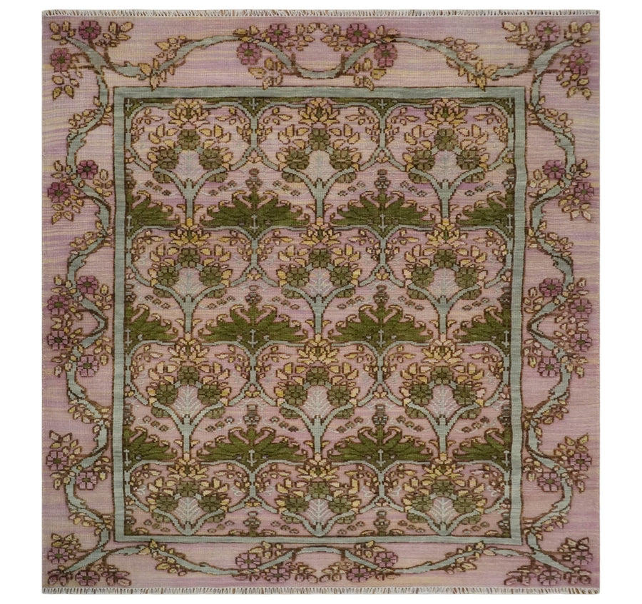 Hand Knotted Pink, Green and Beige Floral Traditional Antique Style Wool Area Rug - The Rug Decor