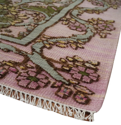 Hand Knotted Pink, Green and Beige Floral Traditional Antique Style Wool Area Rug - The Rug Decor