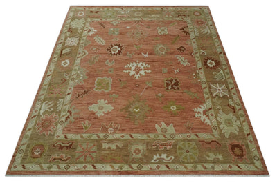 Hand Knotted Pink, Olive and Ivory Traditional Oushak Vintage Style Wool Rug - The Rug Decor