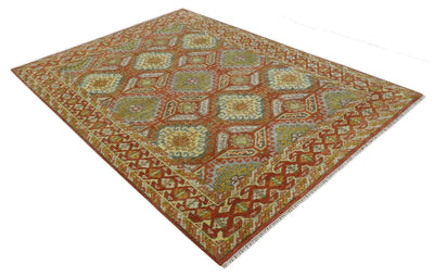 Hand Knotted Rust and Beige Oriental Traditional Multi Size Wool Area Rug, Living Room and Bedroom Rug - The Rug Decor