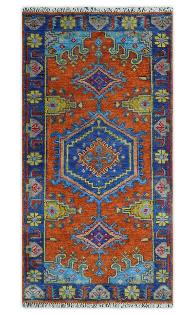 Hand Knotted Rust, Blue and Olive Traditional 3x6 Antique Wool Area Rug - The Rug Decor