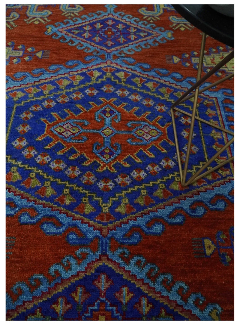 Hand Knotted Rust, Blue and Olive Traditional 8x10 Antique Style Wool Area Rug - The Rug Decor