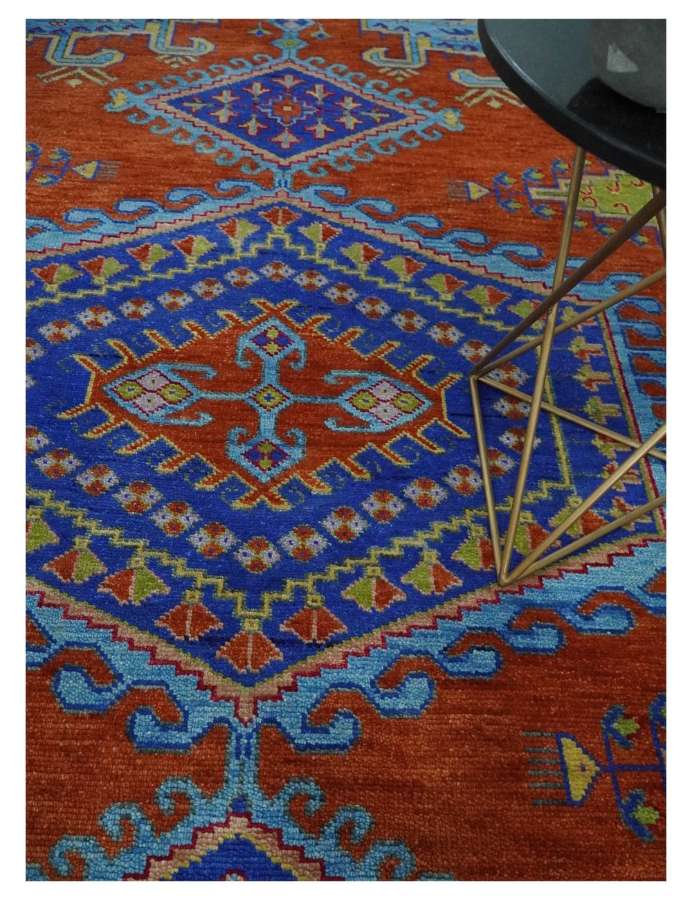 Hand Knotted Rust, Blue and Olive Traditional 9x12 Antique Style Wool Area Rug - The Rug Decor