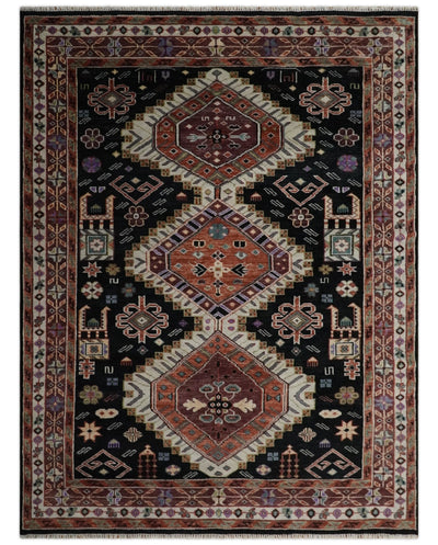 Hand Knotted Rust, Ivory and Black Traditional Heriz Wool Area Rug - The Rug Decor