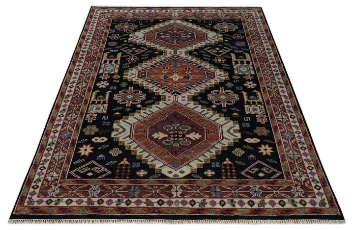 Hand Knotted Rust, Ivory and Black Traditional Heriz Wool Area Rug - The Rug Decor