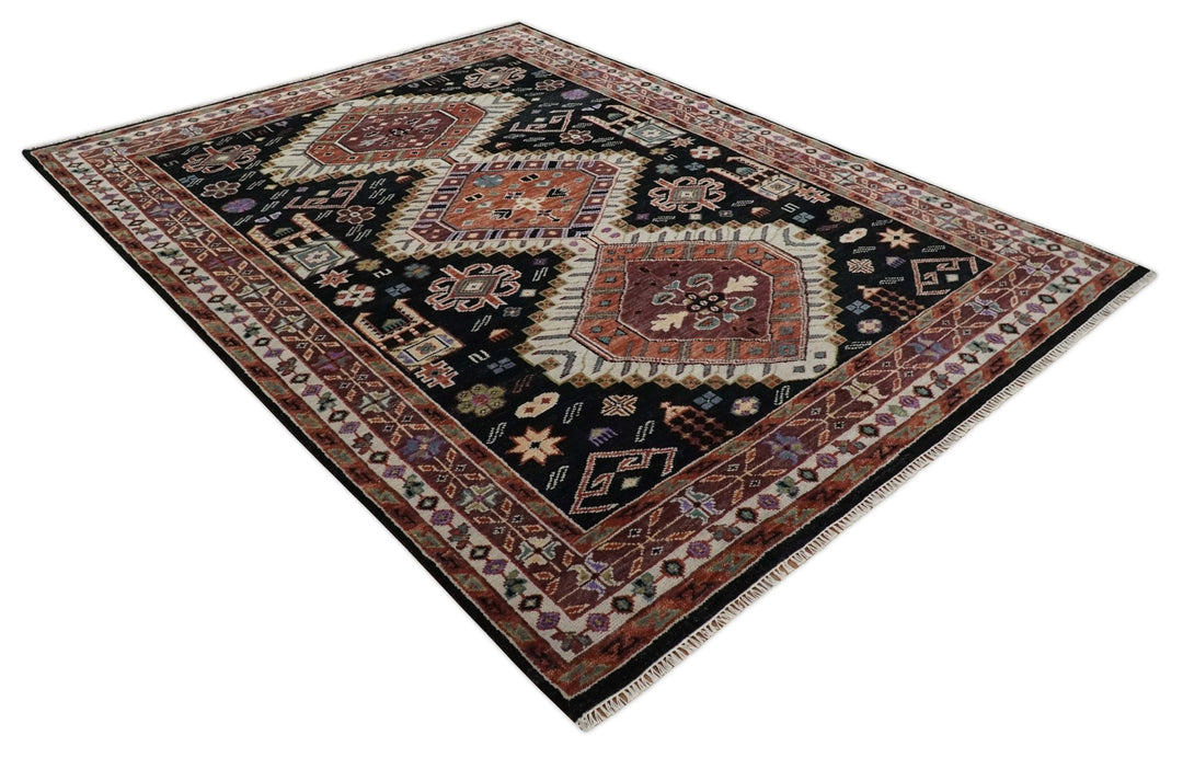 Hand Knotted Rust, Ivory and Black Traditional Heriz Wool Area Rug - The Rug Decor