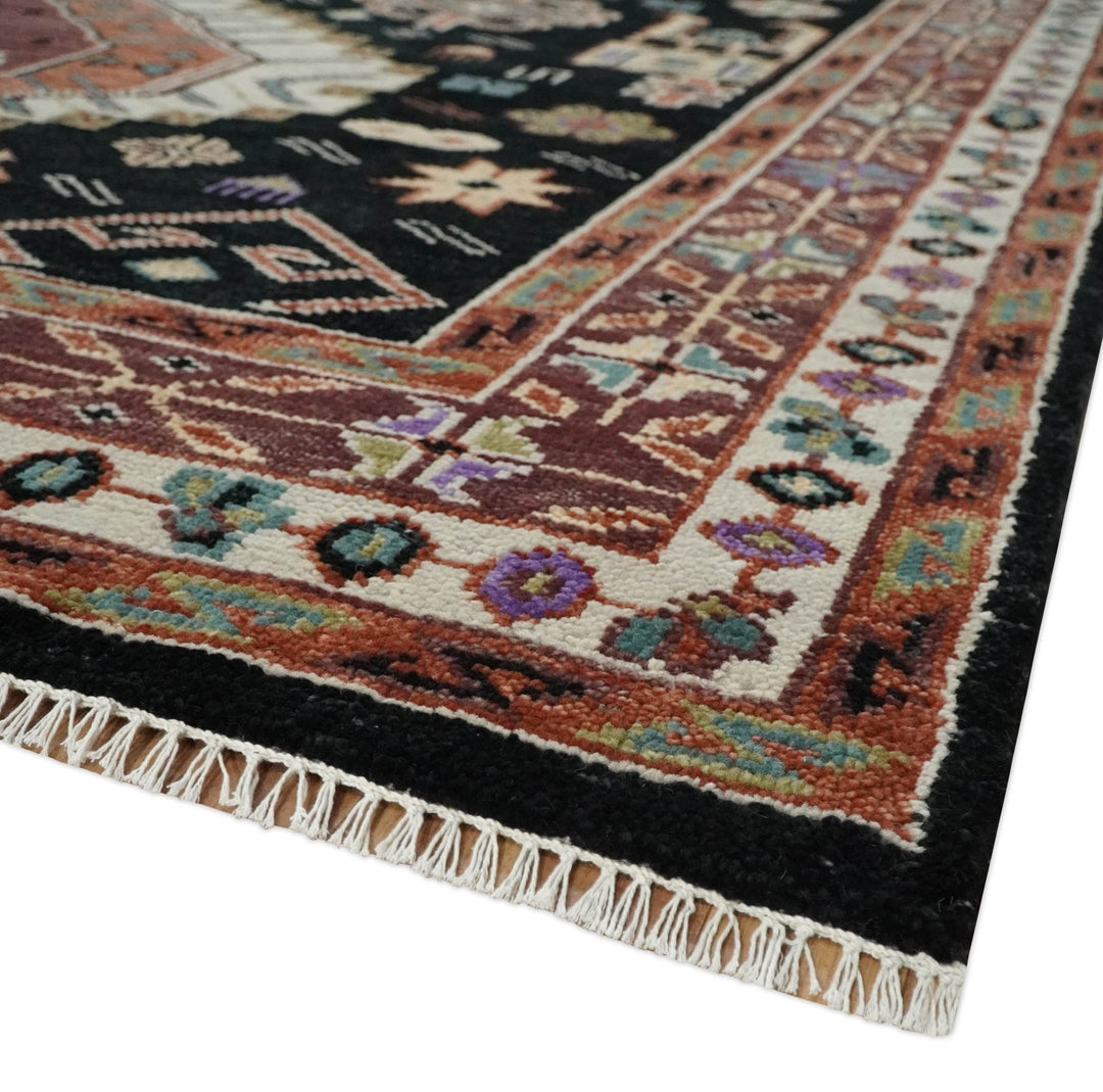Hand Knotted Rust, Ivory and Black Traditional Heriz Wool Area Rug - The Rug Decor