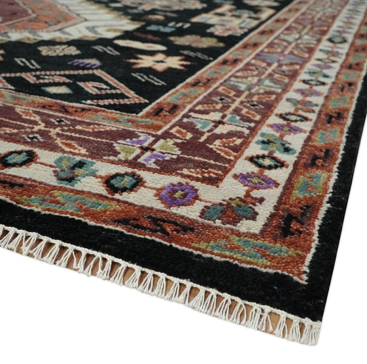 Hand Knotted Rust, Ivory and Black Traditional Heriz Wool Area Rug - The Rug Decor