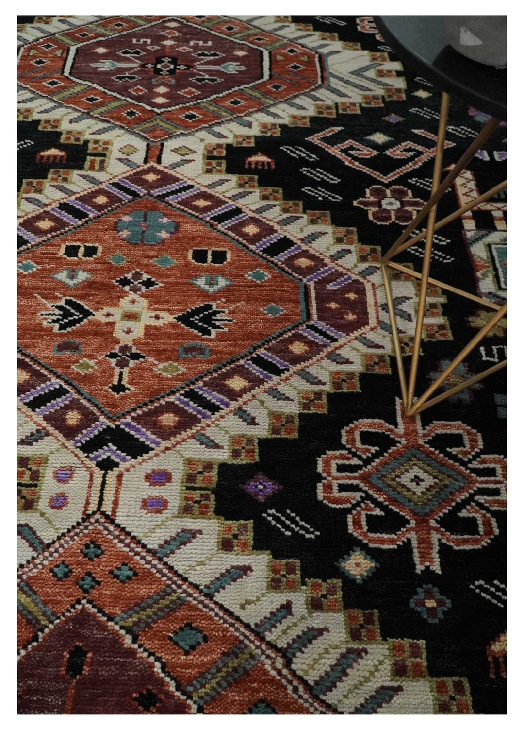 Hand Knotted Rust, Ivory and Black Traditional Heriz Wool Area Rug - The Rug Decor