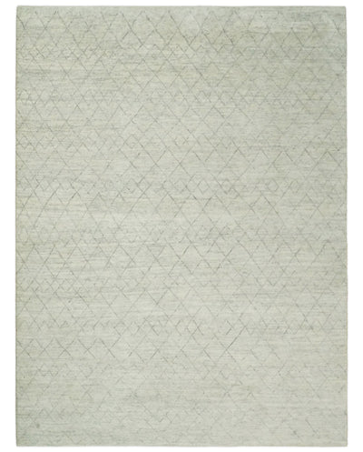 Hand Knotted Silver and Beige 9x12 Trellis Moroccan Rug Made with Fine Wool | TRDCP641912 - The Rug Decor
