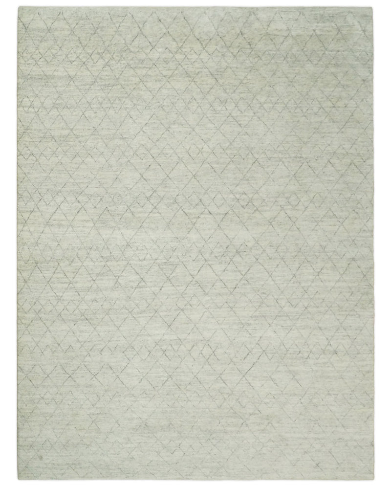 Hand Knotted Silver and Beige 9x12 Trellis Moroccan Rug Made with Fine Wool | TRDCP641912 - The Rug Decor