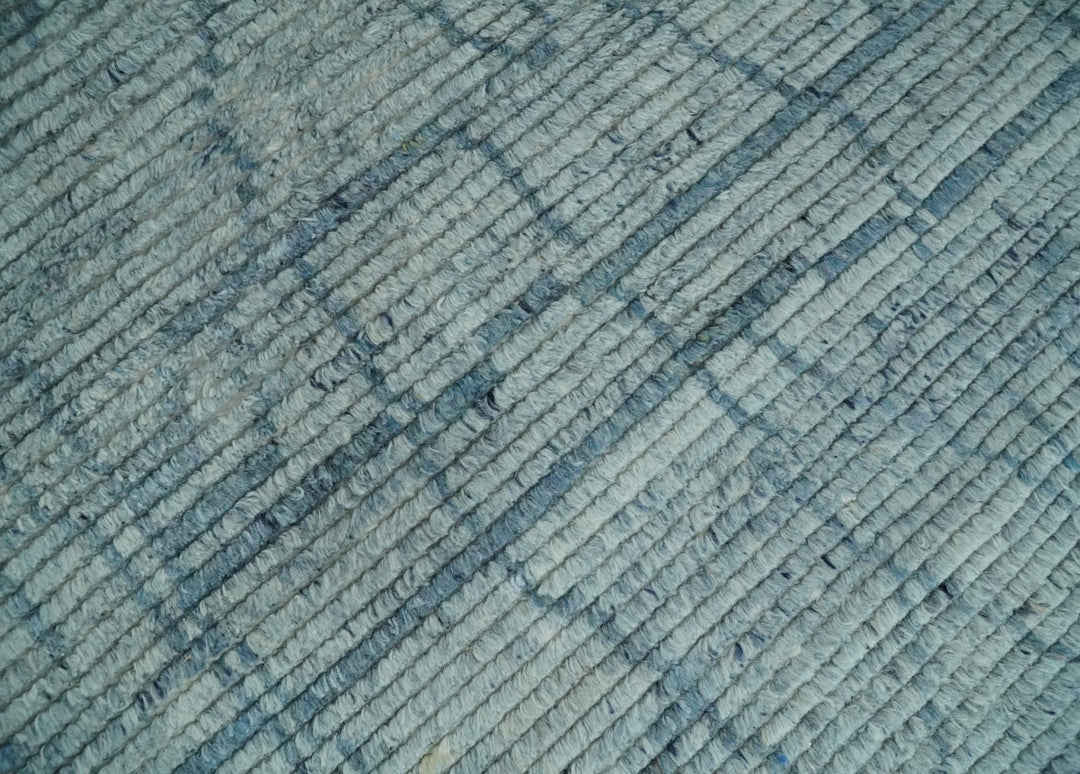Hand Knotted Silver and Blue Modern Trellis Moroccan Rug Made with Blended Wool 5x8, 8x10 and 9x12 | UL43 - The Rug Decor