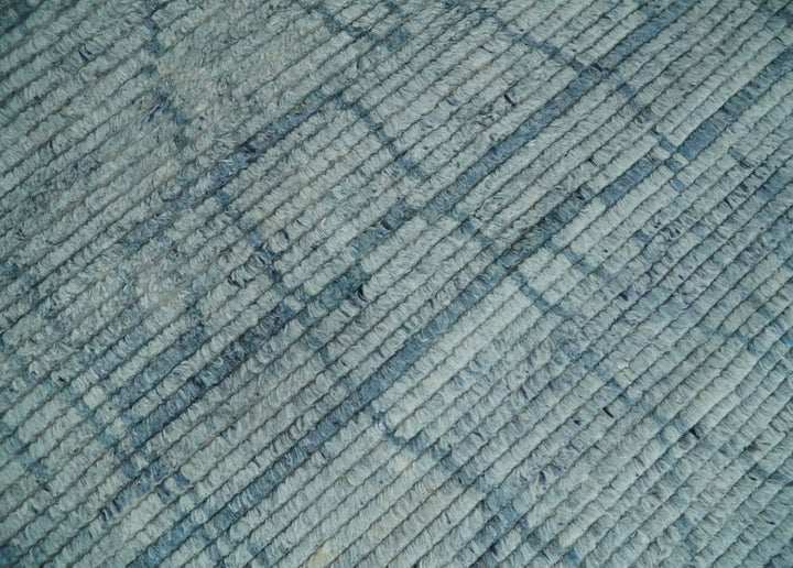 Hand Knotted Silver and Blue Modern Trellis Moroccan Rug Made with Blended Wool 5x8, 8x10 and 9x12 | UL43 - The Rug Decor